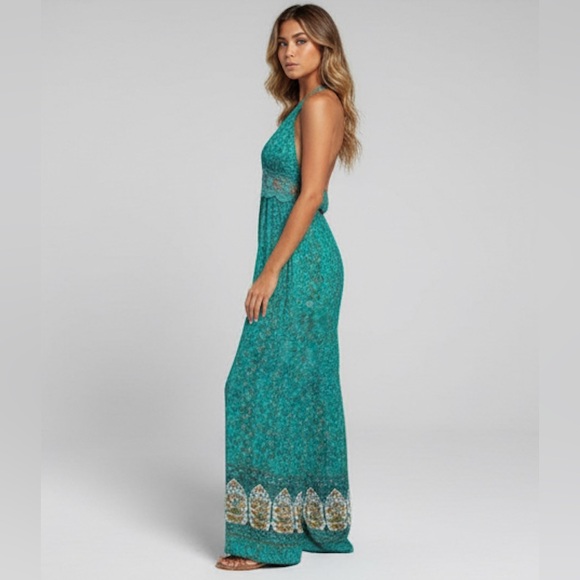 Boho Floral Print Tie Backless Wide Leg Halter Jumpsuit - Picture 3 of 6